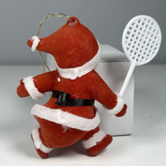 Vtg MCM Christmas Tree Ornament Decoration Tennis Santa Flocked Blow Mold Type - Picture 3 of 5